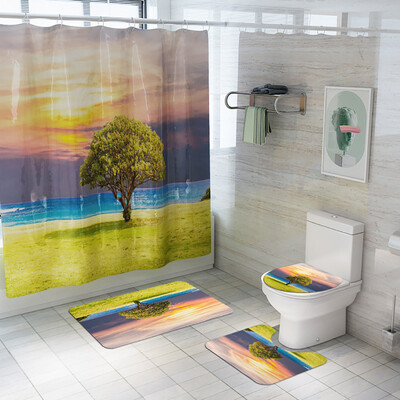 

〖Follure〗Rosy Clouds Shower Curtain Floor Mat Four-piece Bathroom Mat Set