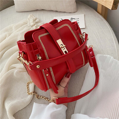

Summer foreign gas handheld bag simple chic chain womens bag new 2019 fashion bucket bag single shoulder oblique satchel bag
