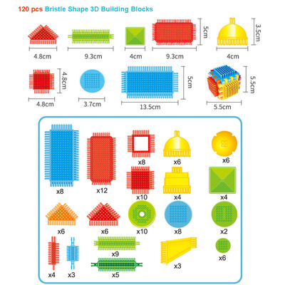

Siaonvr 120pcs Bristle Shape 3D Building Blocks Tiles Construction Playboards Toys