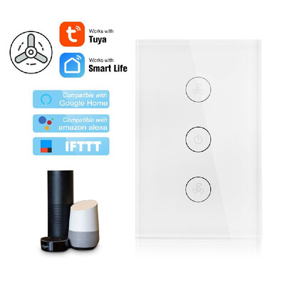 

Tuya WiFi Smart Ceiling Fan Switch USAU Smart Touch Switch Timer APP Remote Control Speed Adjustable Compatible with Amazon Alexa