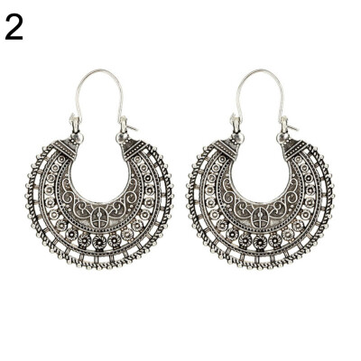 

Women Vintage Jewelry Hollow Heart Lotus Geometry Circle Round Hoop Earrings