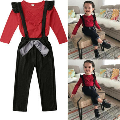 

Toddler Kids Baby Girls 2PC Outfits Ruffle Tops Long Pants Suspender Clothes Set
