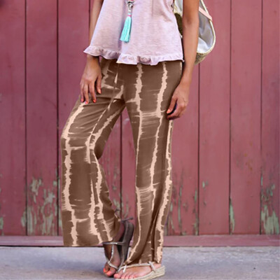 

Women Summer Casual Bow Tie Print Loose Beach Long Pants Trousers