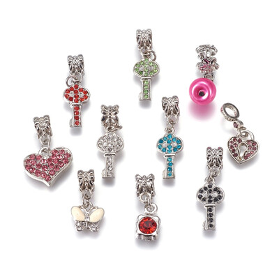 

Alloy Rhinestone European Dangle Beads Large Hole Pendants Mixed Shapes Antique Silver & Platinum Mixed Color 2532mm