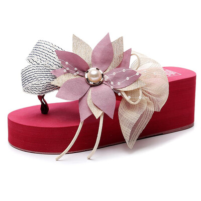

Rose Women Girls Floral Wedges Bohemian Style Flip Flops Sandals Slippers Beach Shoes