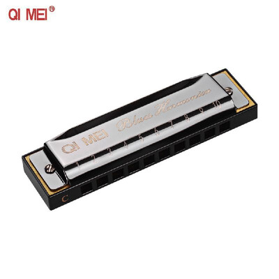 

QI MEI 1020 Blues Harmonica Key of C 10 Holes 20 Tunes Diatonic Harp Mouthorgan with Cleaning Cloth&Storage Box Black