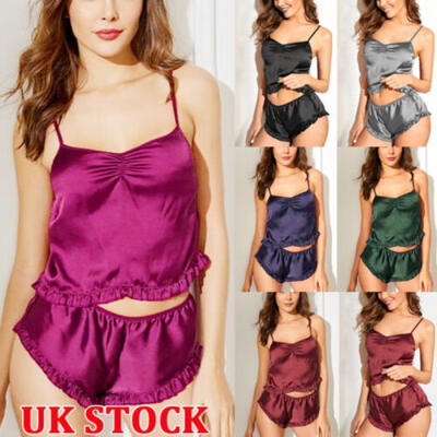 

UK Women Satin Lace Sleepwear Babydoll Lingerie Nightwear Shorts Pjs Pyjamas Set