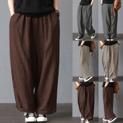 

Men´s Casual Loose Drawstring Waist Solid Linen Trousers Beach Pants Fashion