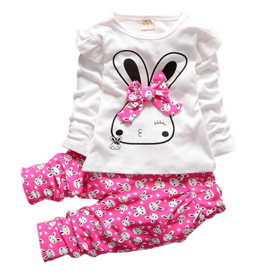 

Cute Kids Clothes Set Autumn Infant Baby Girl Long Sleeve Cartoon Rabbit Bowknot Set Girls Clothing