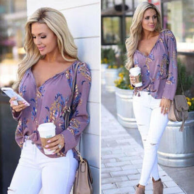 

Women Chiffon Loose Tops Long Sleeve Sexy V Neck T Shirt Casual Blouse Shirt