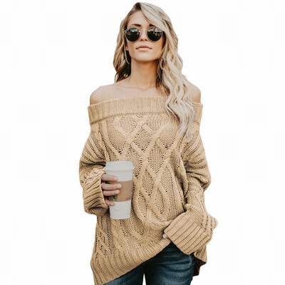 

A line collar long-sleeved strapless ribbed knit sweater womens