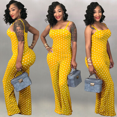 

Starmoon Fashion Women Casual Off Shoulder Camis Jumpsuit Polka Dot Printed Playsuit