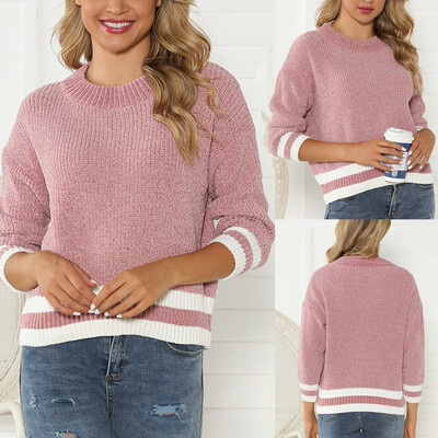 

〖Follure〗Women Casual Patchwork Pullover O-Neck Long Sleeve Loose Sweaters Blouse Tops