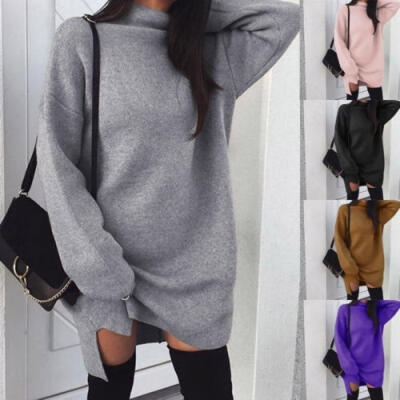 

Fashion Women´s Middle Collar Long Sleeve Jumper Sweater Loose Pullover Dress