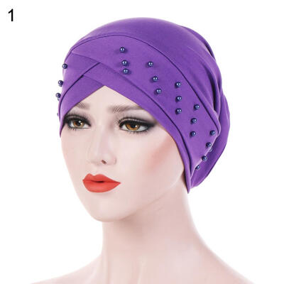 

Women Beads Elastic Turban Hat Muslim Cancer Chemo Cap Hijab Head Wrap