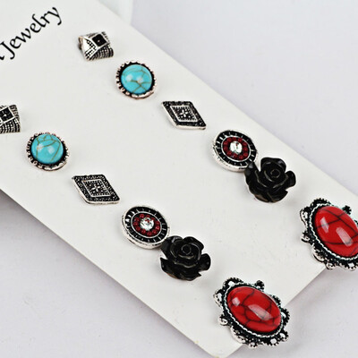 

Vintage Earrings Set Anti Silver Color Earing Fashion Boho Stud Earrings for Women Gifts
