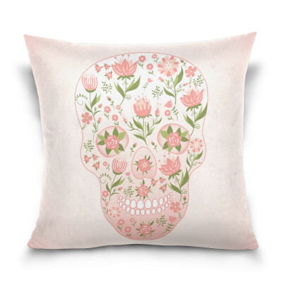 

ALAZA Throw Pillow Cover 16 X 16 inch Cushion Cover with Skull With Flower Printed Pillowcase