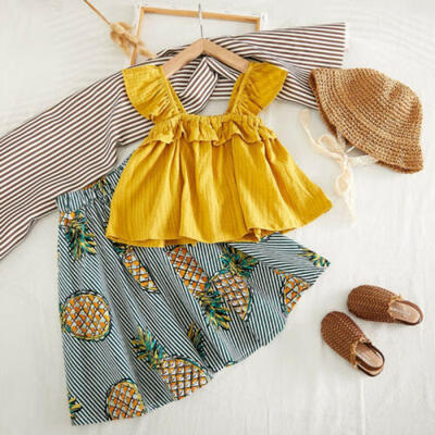 

2PCS Toddler Newborn Kids Baby Girl Vest TopsFlower Skirt Casual Outfit Clothes