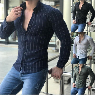 

New Straip Casual Dress Formal Luxury Men´s Stylish Shirt Slim Fit T-Shirt Tops Set