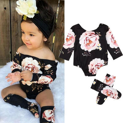 

Brand New 2PCS Newborn Kid Baby Girl Floral Clothes Long Sleeve RomperSocks Outfit Set 0-18M