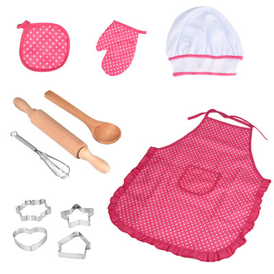 

YIWULAKids Cooking And Baking Set - 11pcs Kitchen Costume Role Play Kits Apron Hat