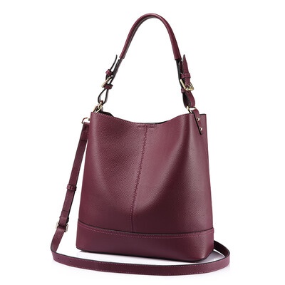 

REALER bucket bag ladies genuine leather bag for womens bags large handbag female shoulder crossbody bag black tote 2 PcsSet