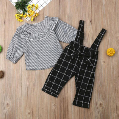 

UK Baby Girls Clothes Outfits Fall Winter T-shirt TopsOverall Strap Pants Set