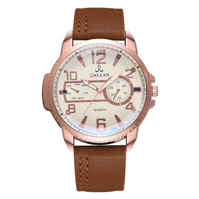 

Fashion PU Leather Strap Analog Quartz Watch Men Casual Big Dial Wristwatch