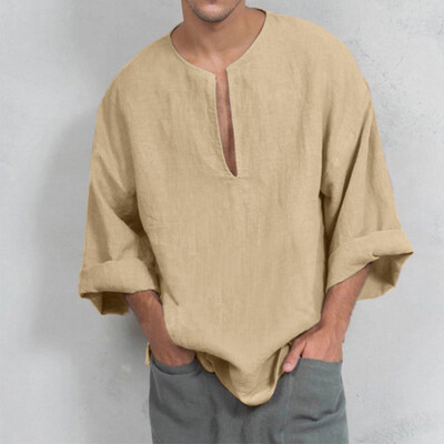 

Toponeto Fashion Mens Baggy Casual Solid Long Sleeve V-neck T Shirts Tops Blouses