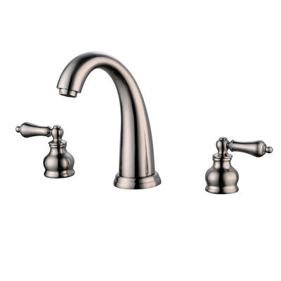 

Widespread Bathroom Sink Faucet 2 Handle w Overflow Pop Up Drain Brushed Nickel