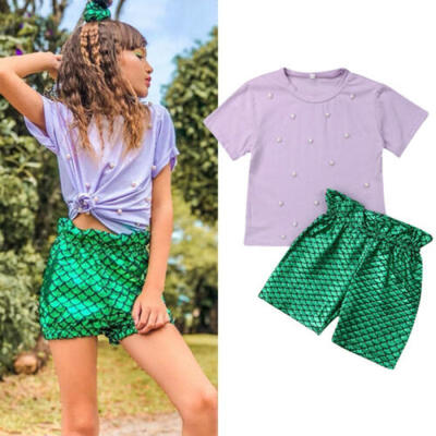 

Toddler Kids Baby Girl Mermaid Clothes T-shirt Tops Shorts Pants Outfit