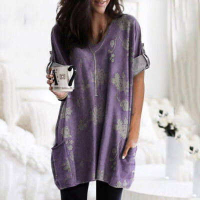 

2019 Autumn Women Fashion Printing V-neck Long sleeve Pocket Casual T-shirt