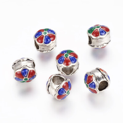 

Alloy Enamel European Beads Flower Large Hole Beads Antique Silver 9x10mm Hole 5mm