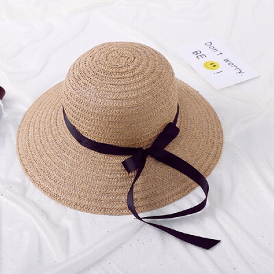 

Women Hat Summer Fall Sunscreen Bow Straw Weaving Hat Wide Brim Travel Beach Suns Visor UV Protection Cap