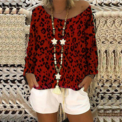 

Fashion Womens Shirts Blouse Tops Leopard Sexy Long Sleeves Casual Loose Shirt