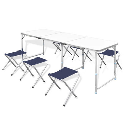

Foldable Camping Table Set with 6 Stools Height Adjustable 709"x236