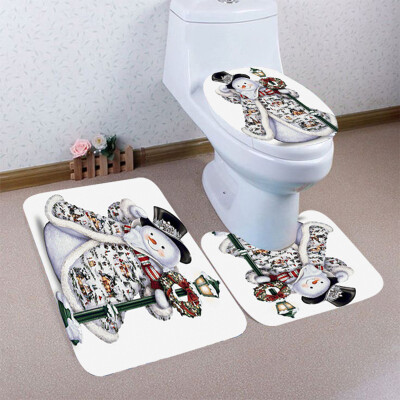 

〖Follure〗3PCS Christmas Bathroom Non-Slip Pedestal Rug Lid Toilet Cover Bath Mat Set