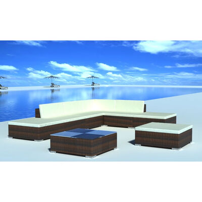 

8 Piece Garden Lounge Set with Cushions Poly Rattan Brown