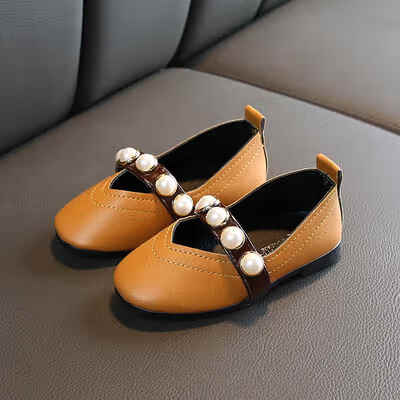 

Baby Girls Breathable Pearls Design Anti-Slip Shoes Princess Flats Toddler Soft PU Soled Walkers Shoes for Children Size 21-30