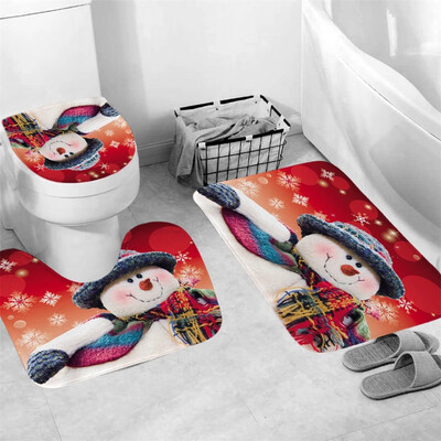 

〖Follure〗3Pcs Christmas shower Curtain Bathroom Anti-slip Carpet Rug Toilet Cover Mat Set