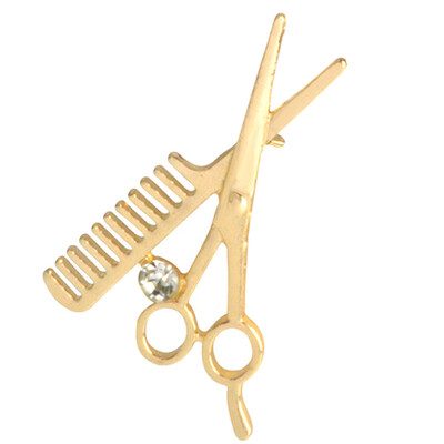 

Gold Silver Hair Hairdresser Stylist alloy Pin Brooch Scissors Comb Crystal