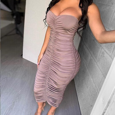 

Fashion womens cross-border explosion models Wish Amazon womens folds tube top dress Europe&America dress summer 2019 Double