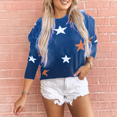 

Tailored Women Fall Fashion Tie-Dye Star Print Round Collar Long Sleeve Tops Blouse