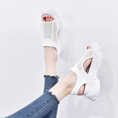 

Slipper Knitted Sandals Thick-soled Muffin&Waterproof Platform Leisure Shoes Soft-soled Comfortable Fairy Shoes in Summer