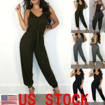 

USA Women High Waist V Neck Sleeveless Bodycon Party Jumpsuit Romper Trousers