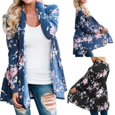 

Women Fashion Floral Long Sleeve Open Front Blouse Loose Tops Kimono Cardigans new