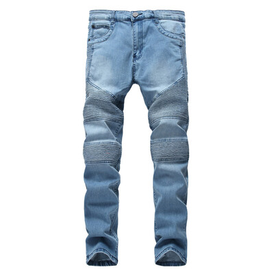 

Gobestart Mens Skinny Stretch Denim Pants Pleated Ripped Freyed Slim Fit Jeans Trousers