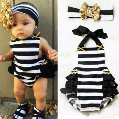 

US Newborn Toddler Baby Girl Stripe Bodysuit Romper Jumpsuit Sunsuit Clothes Set