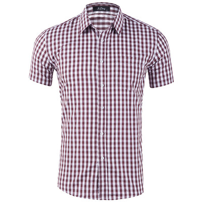 

Tailored Summer Mens New Cotton Small Plaid Short Sleeve Casual Shirt Top Blouse