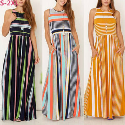 

Women Pocket Sleeveless Long Maxi Dress Party Cocktail T Shirt Dresses Plus Size
